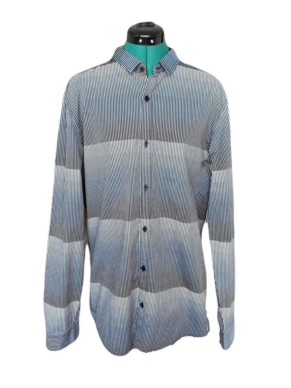 Armani Exchange Men's Slim Fit Long Sleeve Blue & White Striped Button-Up Shirt